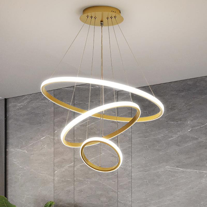 Modern Pendant Lamp Led Rings Circle Ceiling Hanging Chandelier Black Loft Living Dining Room Kitchen Indoor Lighting Fixture