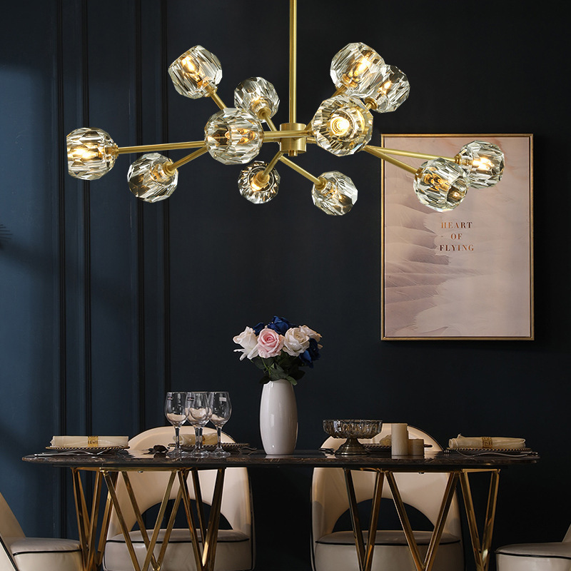 Chandelier Modern K9 crystal chandelier Modern brass branch ceiling light fixture Bedroom living room G9 light bulb