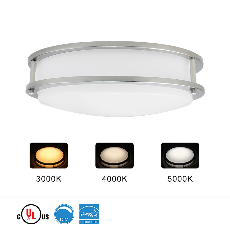 15 Inch Dual Ring Dimmable LED Recessed Ceiling Light 22W 1800lm 4000K Natural White Brushed Nickel Polished Steel