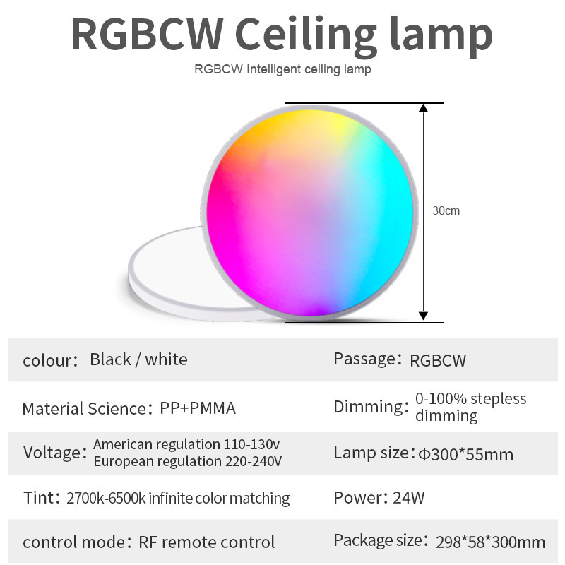 24w 320mm RGB Wifi Smart LED Flush Mount Ceiling Light Compatible with Alexa Home Tu ya APP