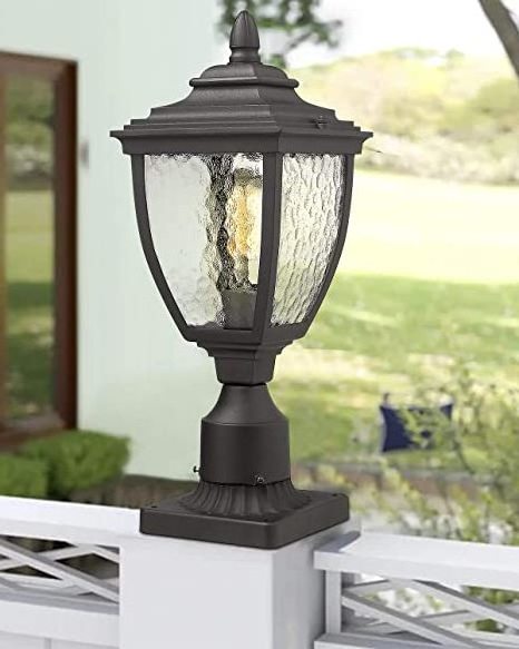 Exterior Post Light Fixture with 3-Inch Pier Mount Base, Sand Textured Black Outdoor Post Lanterns with Water Glass