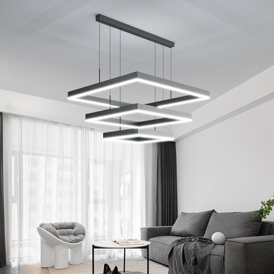 Modern Hanging Pendant Light Contemporary Acrylic Black New Design Square Lamp Living Room LED Chandelier