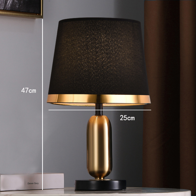 Hotel luxury modern black fabric lamp shade desk lamp home decorative night light bedside table lamp