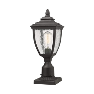 Exterior Post Light Fixture with 3-Inch Pier Mount Base, Sand Textured Black Outdoor Post Lanterns with Water Glass