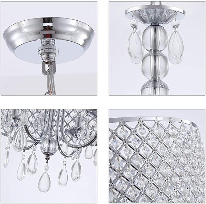 Modern crystal chandelier fixtures, farmhouse chrome metal round chandelier Kitchen Island Dining room Foyer entrance Bedroom