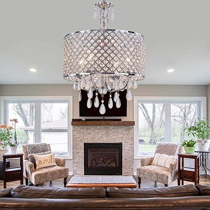 Modern crystal chandelier fixtures, farmhouse chrome metal round chandelier Kitchen Island Dining room Foyer entrance Bedroom