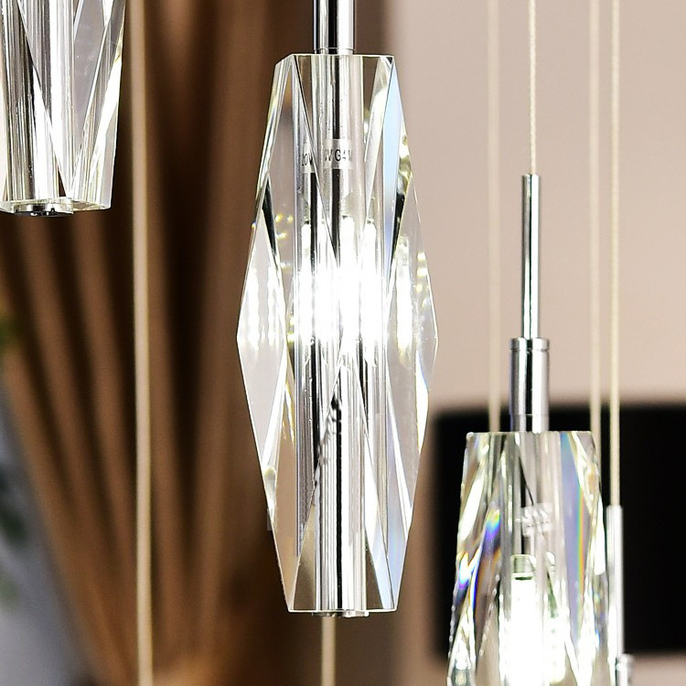 Modern Crystal Chandelier Long Large Foyer for High Ceiling Chrome Round Spiral Raindrop Lighting for Entryway  Remote Control