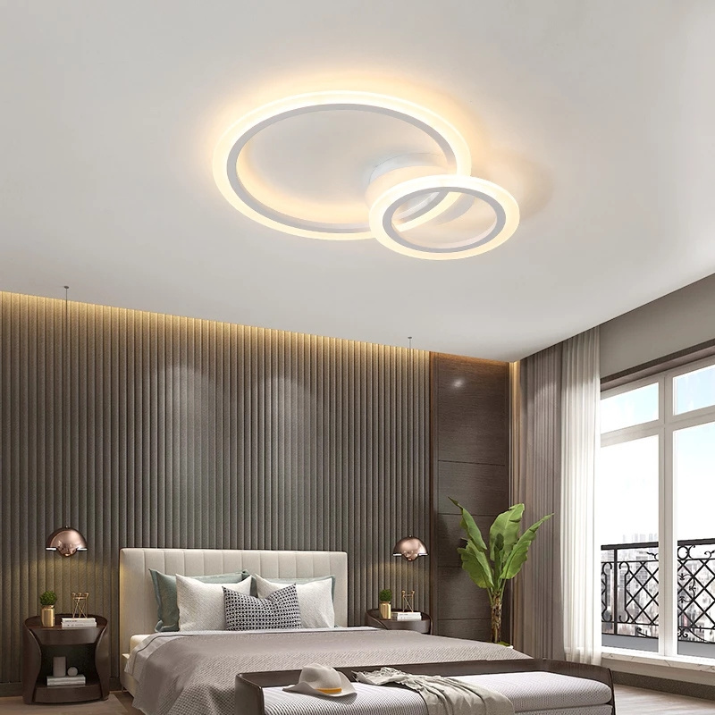 Living Room LED Ceiling Light Acrylic Round Rings Bedroom Kitchen Panel Lamp Simple Modern Indoor Fixtures With Remote Control