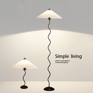 Squiggle Floor Lamp Minimalist Indoor Wave Iron Pillar PVC Lampshade 150cm Height Nordic Pleated Umbrella Floor Lamps