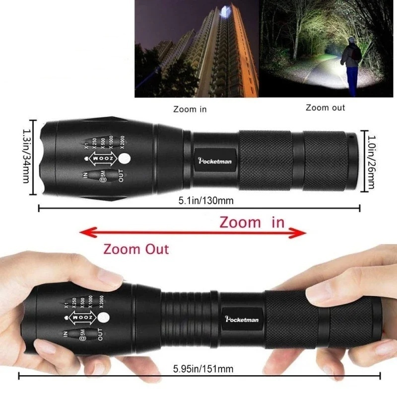 1200-5000 Lumen Flashlight Hand LED torch flash light Outdoor 1200 Lumen XML T6/P50/P70 Linterna Waterproof Zoomable Flashlight