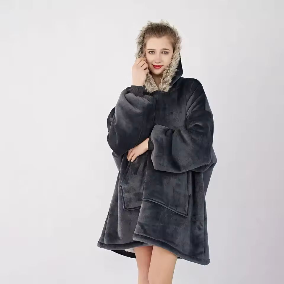 Hot Sell Customize Oversize Blanket Hoodie Flannel Wearable Puffy Oversized Wearable Blanket Hoodie, Comfy Sherpa Sweatshirt