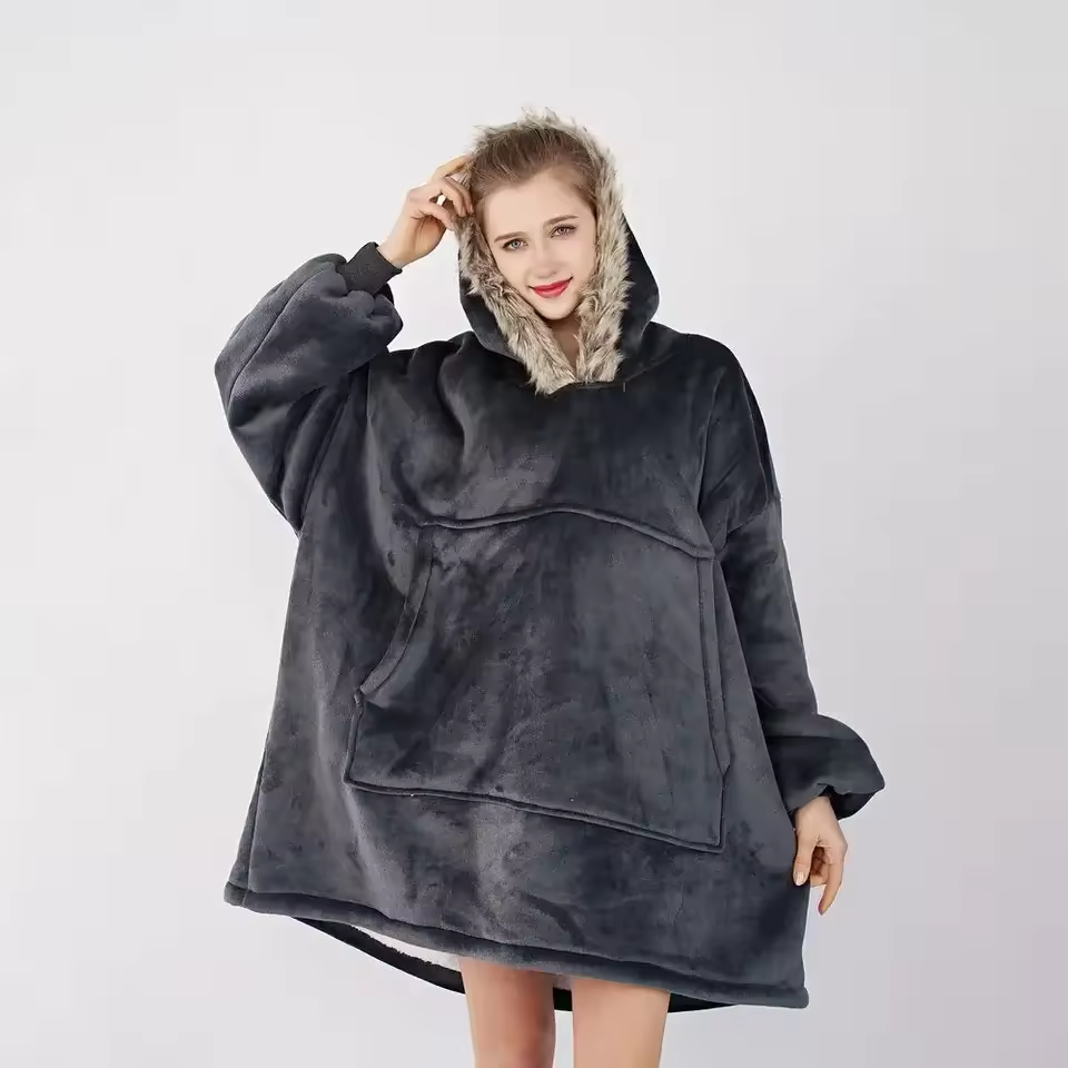 Hot Sell Customize Oversize Blanket Hoodie Flannel Wearable Puffy Oversized Wearable Blanket Hoodie, Comfy Sherpa Sweatshirt