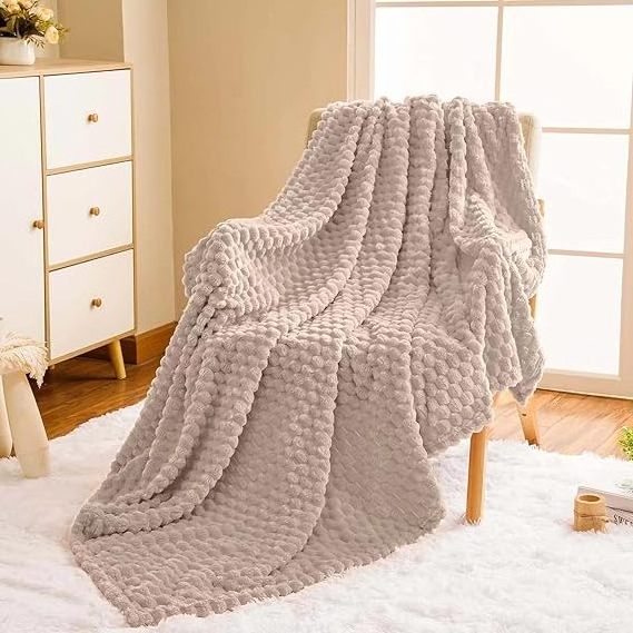 Flannel Fleece Throw Blanket 3D Jacquard Camel Fuzzy and Warm Super Soft Touch Cozy For All-Season Home Decor