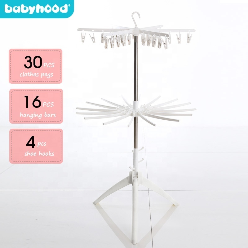 multi-layered  foldable Baby kids Clothing Drying Rack for laundry detachable double three layer baby  clothes hanger stand