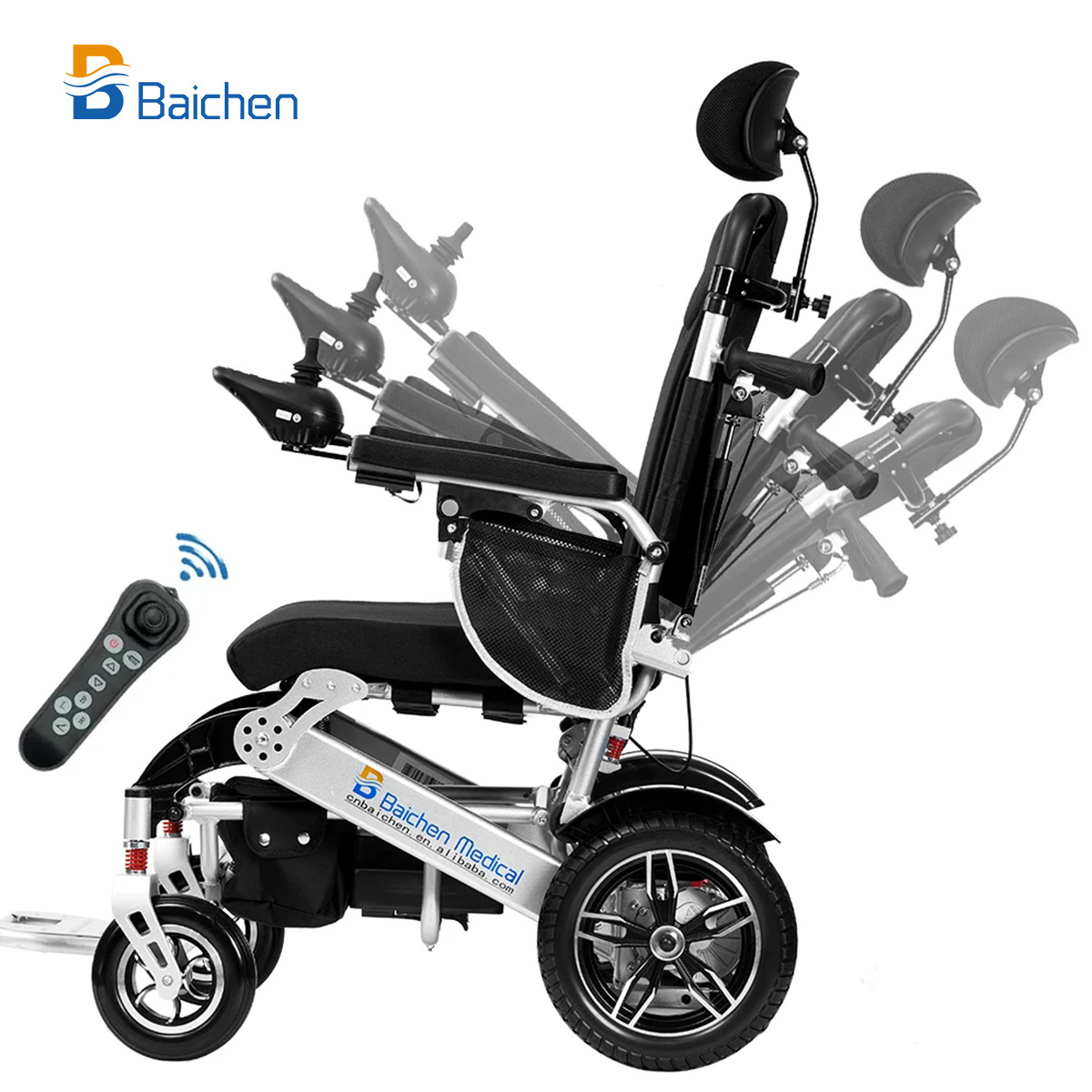 Baichen Portable High Backrest Manual Folding Electric Wheelchair for Handicapped