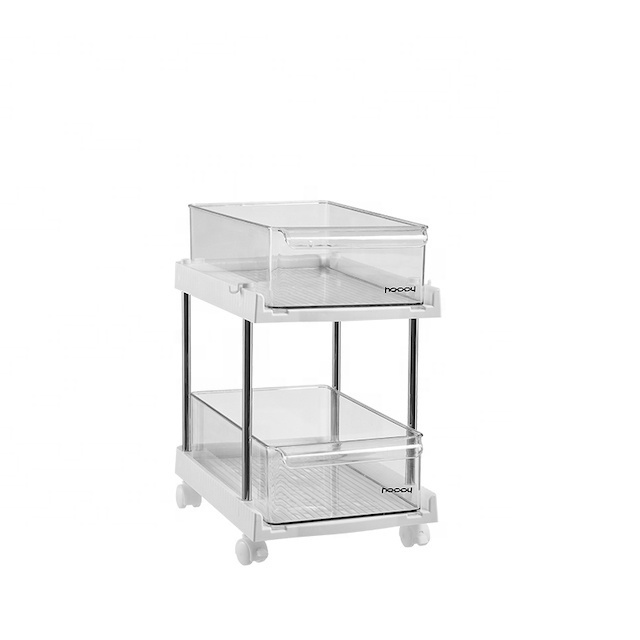 2 Tier Rolling Storage Drawer Cart Mobile Shelving Unit Storage Trolley Storage Rack With Drawer and Caster Wheel