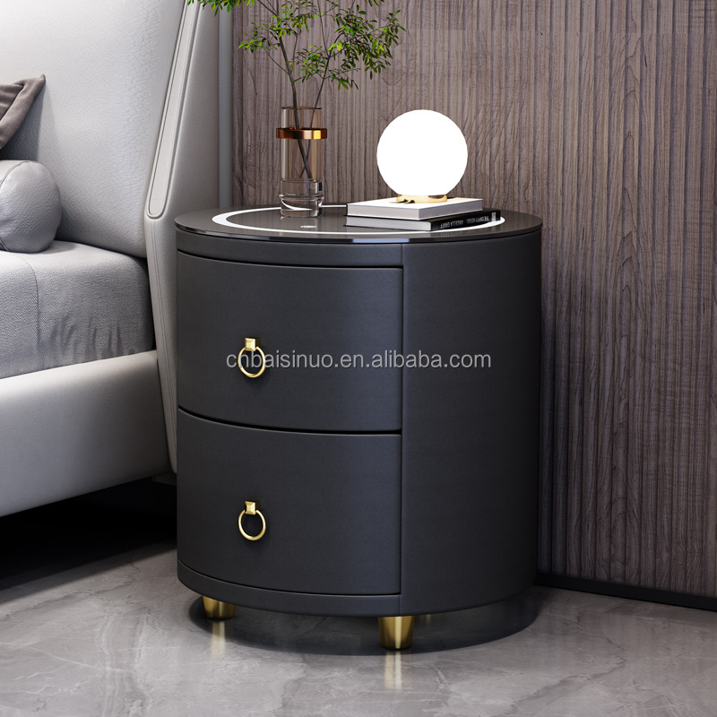 Smart bedside table, simple three draw rechargeable bedside table, bedroom multifunctional fingerprint lock storage cabinet