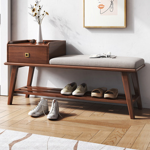 Factory Price Solid Wood Walnut Color Simple Style Shoe Change Stool minimalist wear shoe stool change Shoe Rack