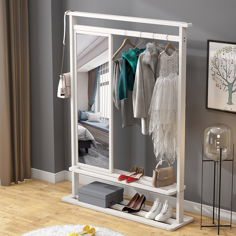 Modern Simple Multifunctional Wooden Coat Rack with Shelf Cheap Price Home Hotel Bedroom Clothes Stand with Mirror