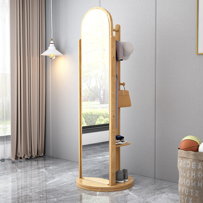 Top Selling Home Bedroom Living room Decorative High-definition big full length Wooden mirror Hotel rotatable Storage Coat Racks