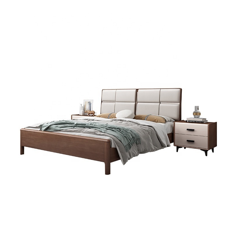 Good Quality cama de cuero King Size Bedroom Furniture American Style Solid wood Frame Leather Bed Soft Queen Bed