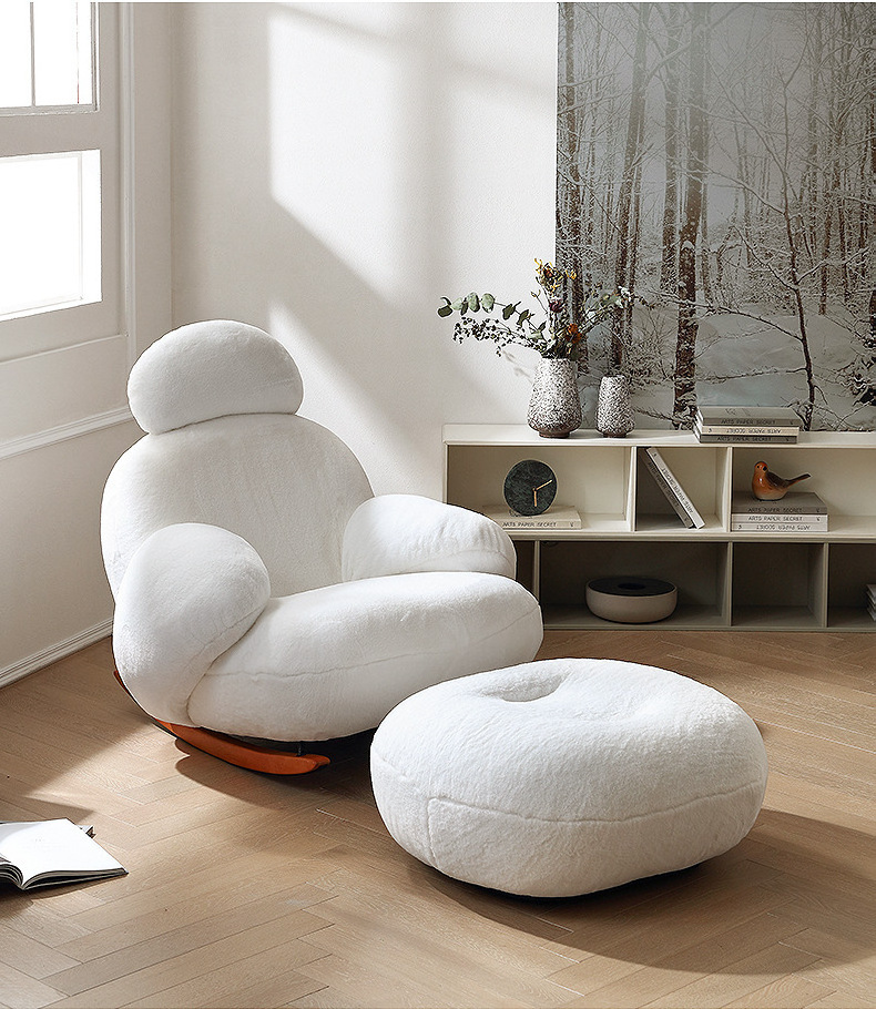 Cute style Innovative Winter Comfortable Design Plush Stuffed Cream White Teddy Lounge Boucle Leisure Rocking Chair