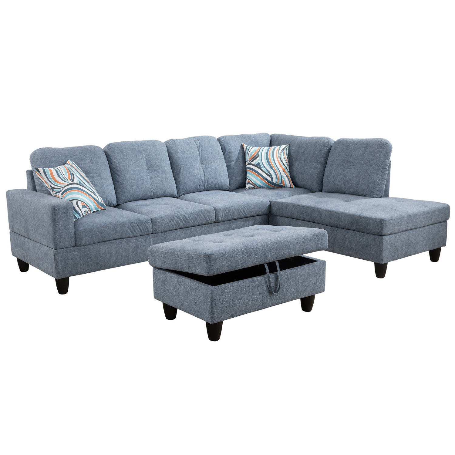 Grey Color Modern Simple Style USA STOCK Sectional Sofa with Sofa-bed Living Room Furniture L Shape Leisure Fabric Sofas