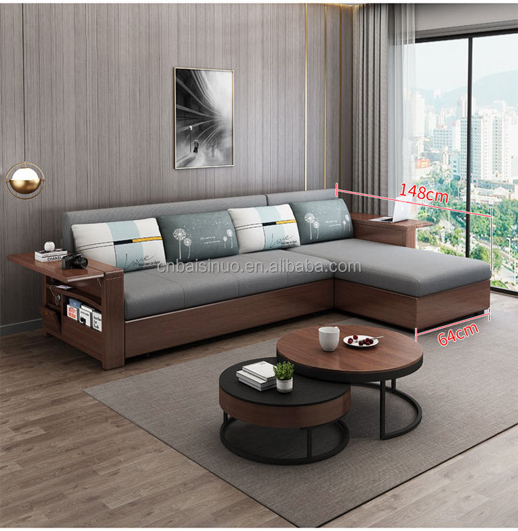 Solid wood multifunctional foldable Chinese small unit sofa bed, retractable living room foldable storage sofa