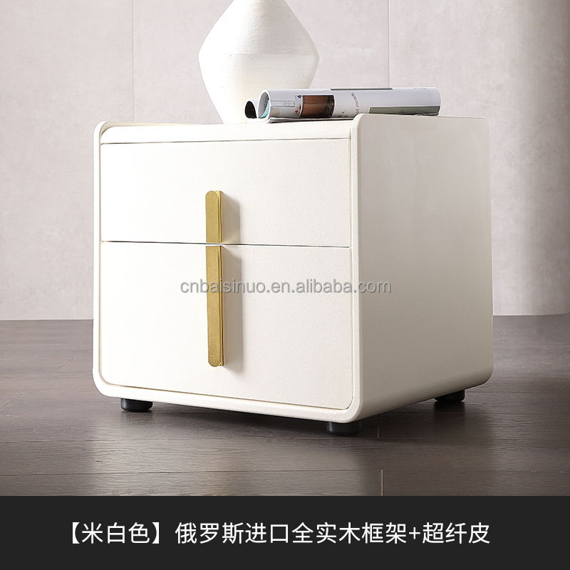 Modern minimalist solid wood bedside table, cream air bedroom bedside storage cabinet