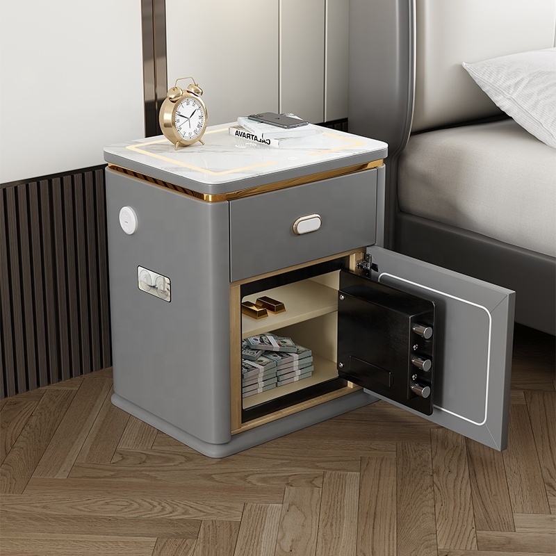 Smart bedside table, simple three draw rechargeable bedside table, bedroom multifunctional fingerprint lock storage cabinet