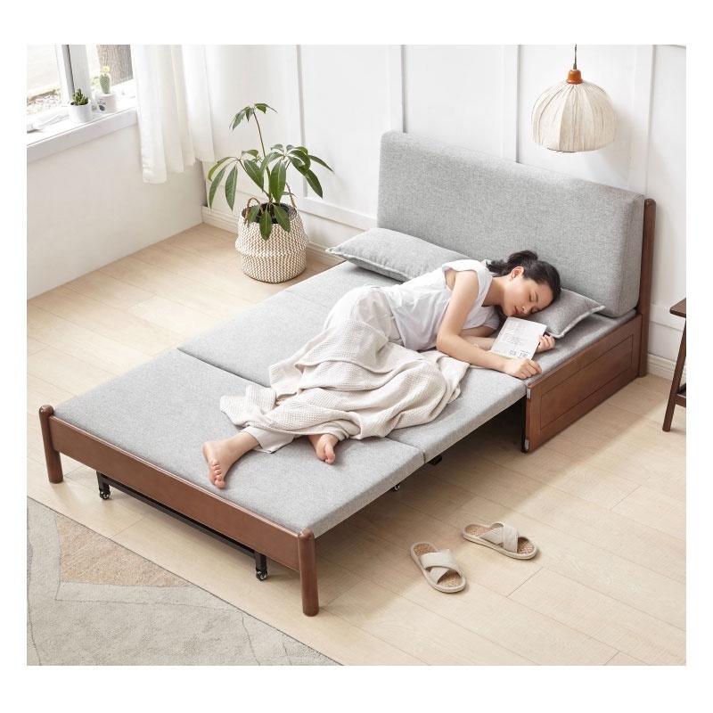 Solid wood modern minimalist foldable sofa bed with storage and expandable Nordic living room multifunctional sofa