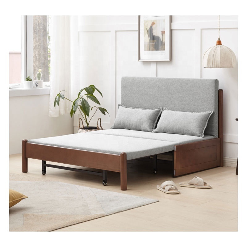 Solid wood modern minimalist foldable sofa bed with storage and expandable Nordic living room multifunctional sofa