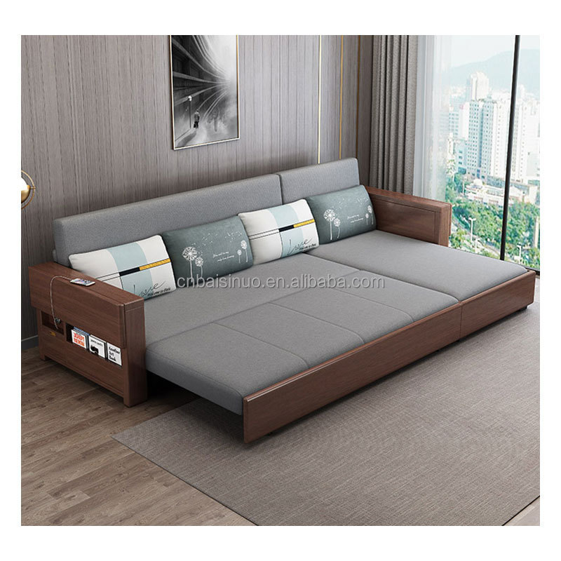 Solid wood multifunctional foldable Chinese small unit sofa bed, retractable living room foldable storage sofa