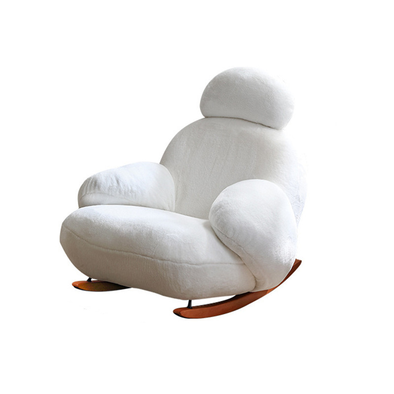 Cute style Innovative Winter Comfortable Design Plush Stuffed Cream White Teddy Lounge Boucle Leisure Rocking Chair