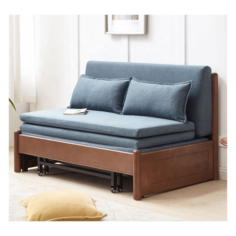 Solid wood modern minimalist foldable sofa bed with storage and expandable Nordic living room multifunctional sofa