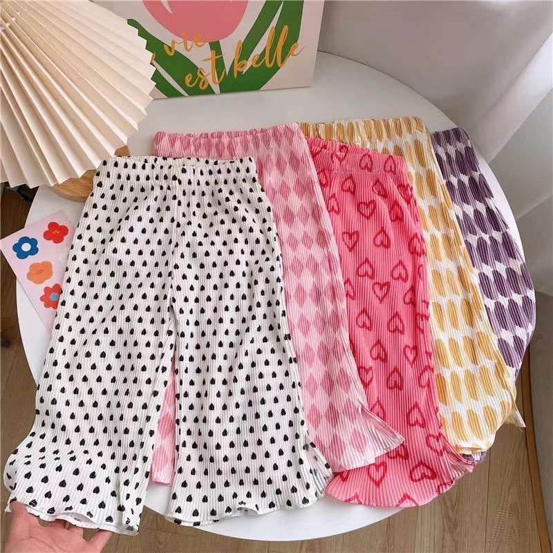 Girls 2023 Printed Bell Bottoms Thin Split Wide Leg Mosquito Proof Pants Baby Summer Children Pants Tide