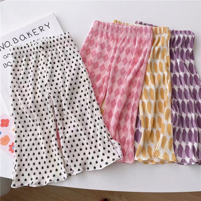 Girls 2023 Printed Bell Bottoms Thin Split Wide Leg Mosquito Proof Pants Baby Summer Children Pants Tide