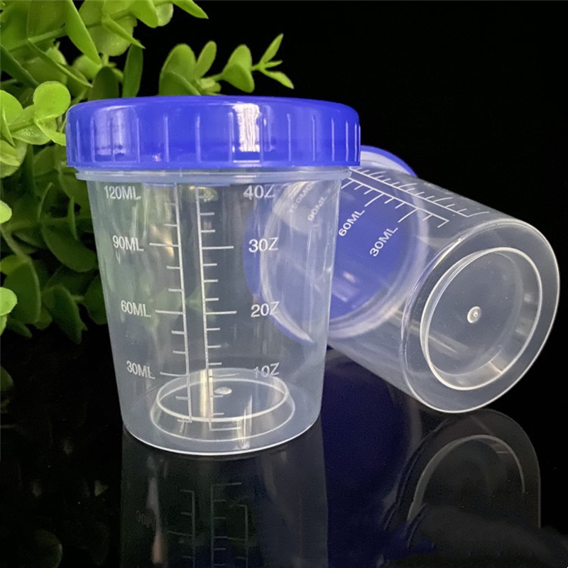 120ml plastic pp lab measuring cup with lid , 4OZ cup with scale and cap