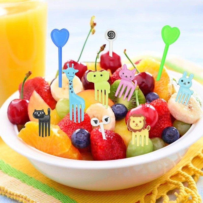 Creative Children Funny Cartoon Cake Fruit Fork Cute Plastic Fruit Stick For Kitchen Bento Decoration