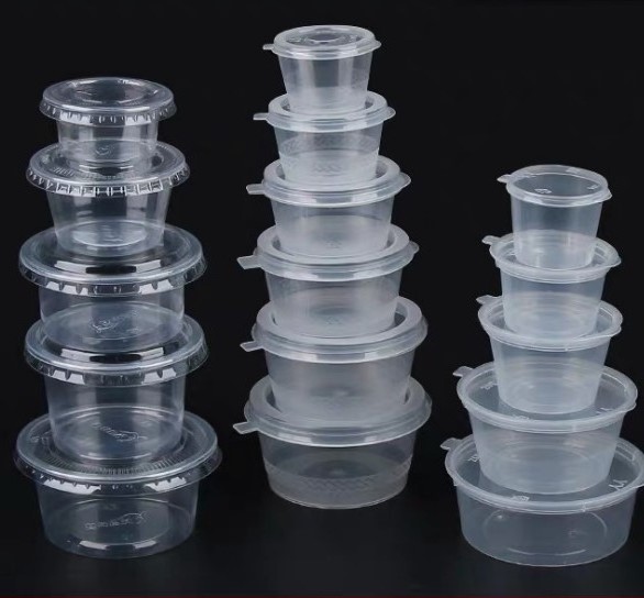 1000pcs/pack 30ml 45ml 60ml 100ml Disposable Transparent Plastic Cups One-Piece Split Sauce Cup With Cover