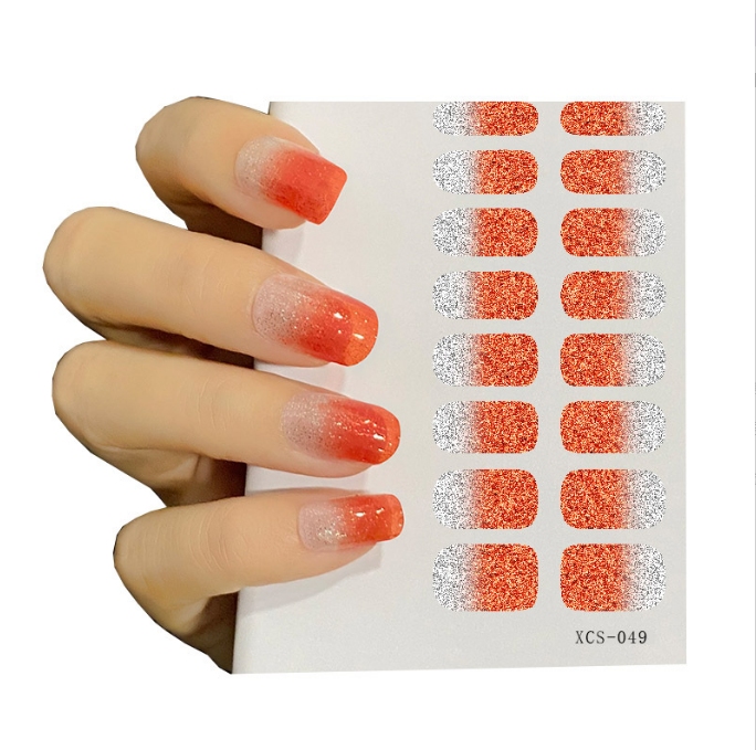 16pcs/set Nail Beauty Shiny Matte Glossy Hot Selling Gradient Flash Powder  Ballet False Nail 3D Nail Sticker