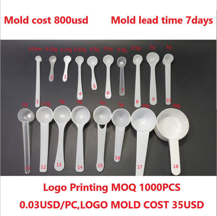 Spoon Factory 0.25ml 0.25g 1g 2g 3g 5g 10g 15g Plastic Measuring Spoon Scoop For Milk Powder Tea Salt Round Flat Bottom Medicine