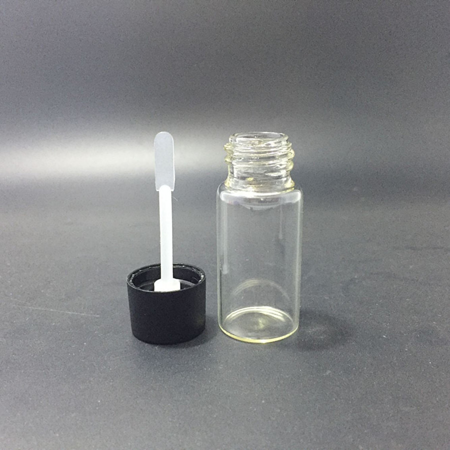 10ml clear essential oil tube glass bottle with spatula cap, 10ml glue vial with flat bar lid