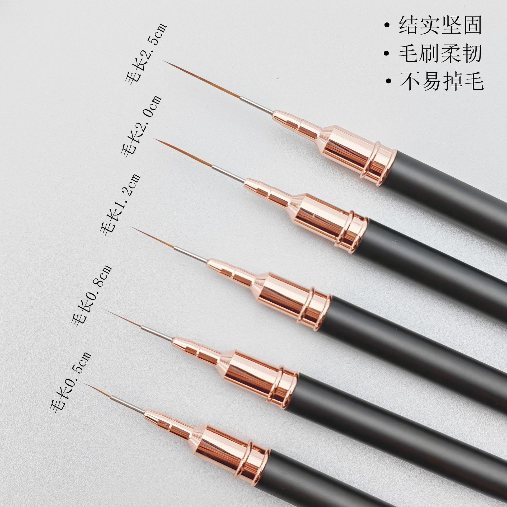 New Japanese matte black  pen 5 sets brush rose gold color painting flower nail professional tools