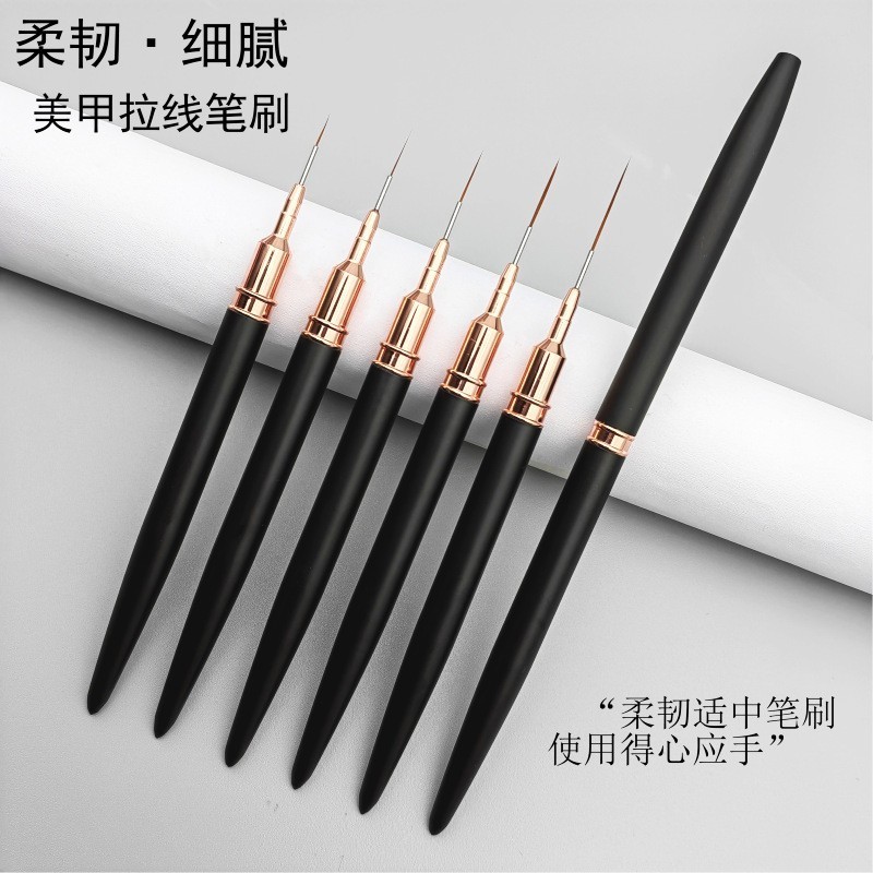 New Japanese matte black  pen 5 sets brush rose gold color painting flower nail professional tools