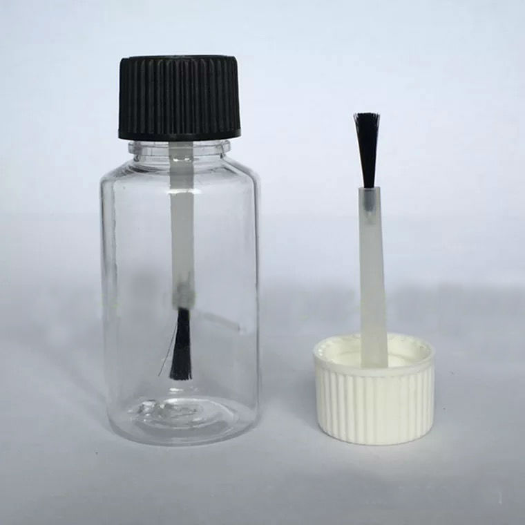 20ml transparent pet plastic bottle with brush lid glue brush touch up bottle