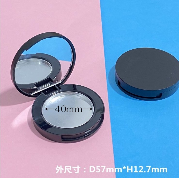 40mm Empty Black Plastic Cosmetic Case For Eye Shadow Cartridge Lipstick Plate Blush Packaging  Powder Case With Mirror