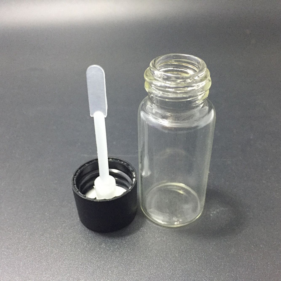 10ml clear essential oil tube glass bottle with spatula cap, 10ml glue vial with flat bar lid