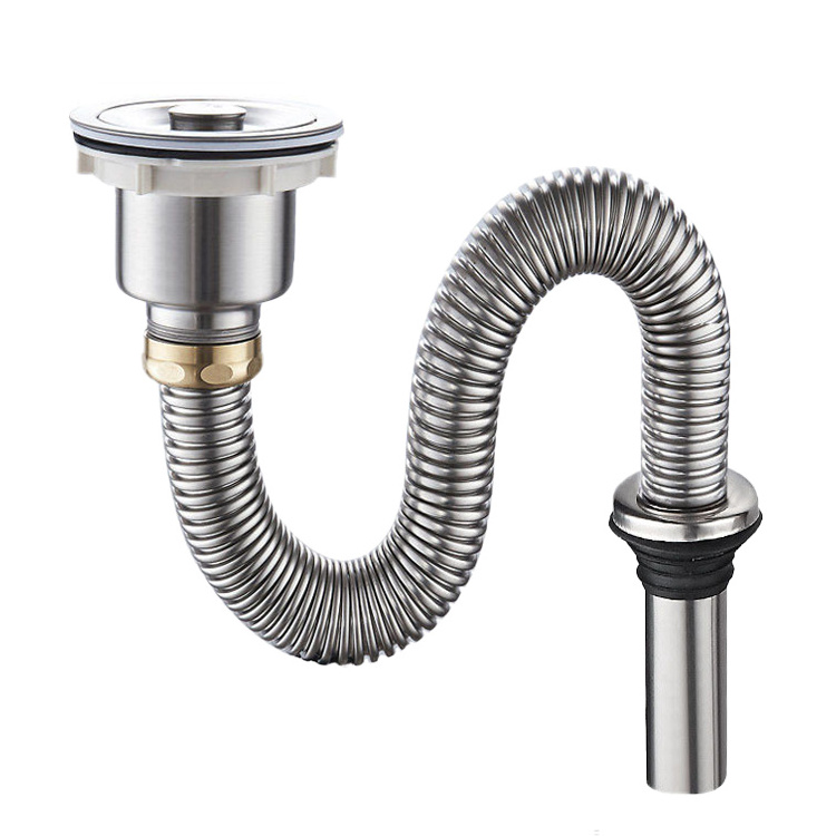 Flexible Drainage Basin Pipes and Deodorant Bathtub Drain Hose, Bathroom Stainless Steel Wash Basin Water Pipe Strainer Polished