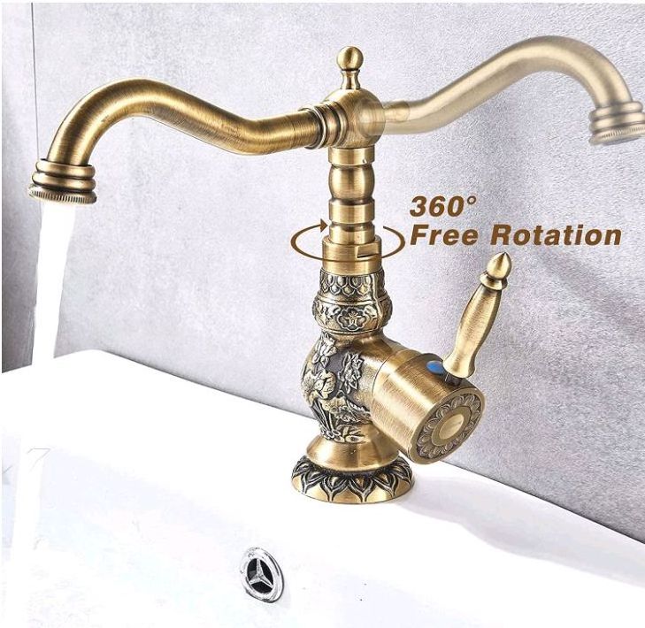 BANGQI All copper retro basin faucet cold and hot water European carved all copper basin faucet antique brass faucet